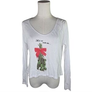 Wildfox Intimates Meet Me Under The Mistletoe Thermal Waffle Top XS NWT